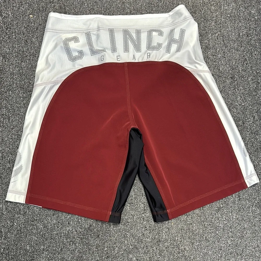 Clinch Gear Athletic Maroon and White Shorts with Classic Mid-Thigh MMA - Picture 3 of 3